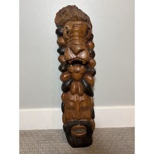 Jamaican Tiki Totem Folk Wood Carving Rastafarian Lion Of Judah